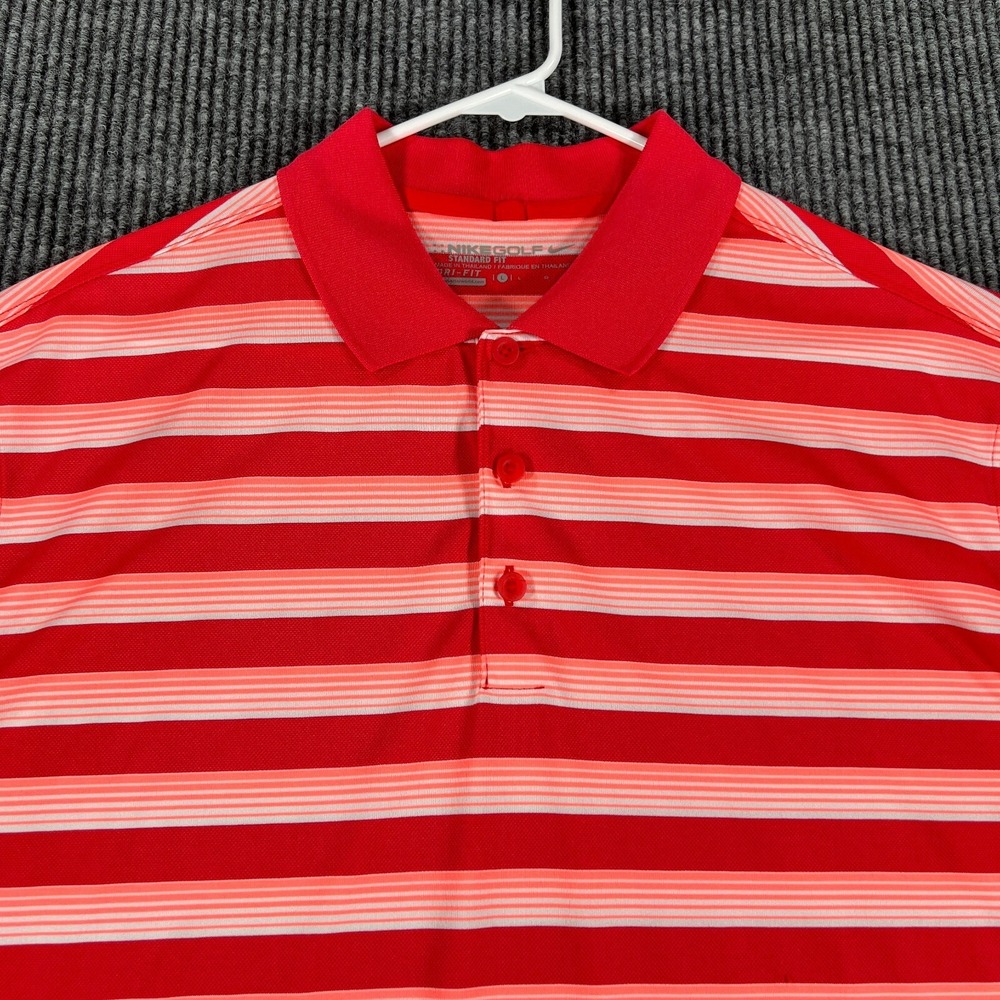 Nike Polo Shirt Mens Large Red Striped Short Sleeve Golf Standard Fit Casual